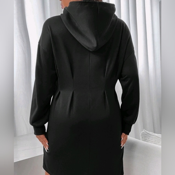 Black Hoodie Sweater Dress Tapered with Garter Connections - Picture 2 of 10